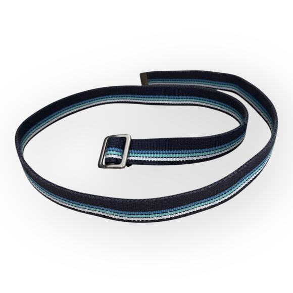 🍋2/$30- American Vintage Y2K Blue Striped Fabric Belt with Metal Buckle - Picture 8 of 9